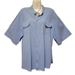 Large Solid Blue Button Down Casual Cotton Shirt- UNISEX